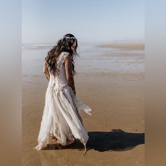 Boho Gypsy Fairy Viking Festival Wedding Dress Custom Made Crotchet Size 8 - Picture 6 of 17